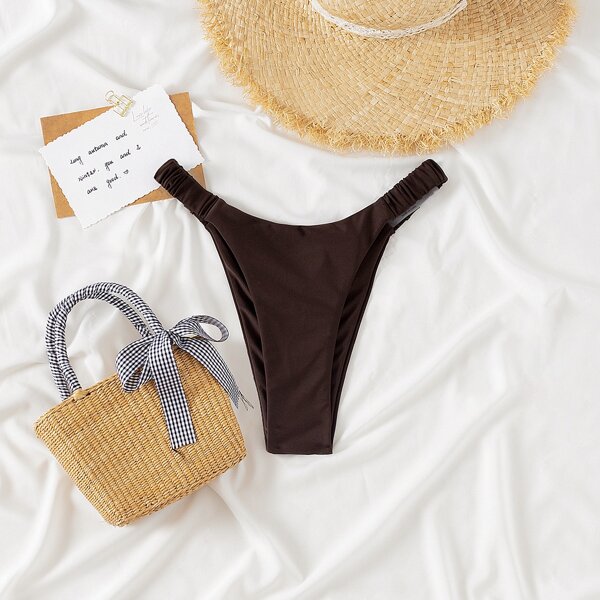 

Ruched Back High Cut Bikini Panty, Chocolate brown
