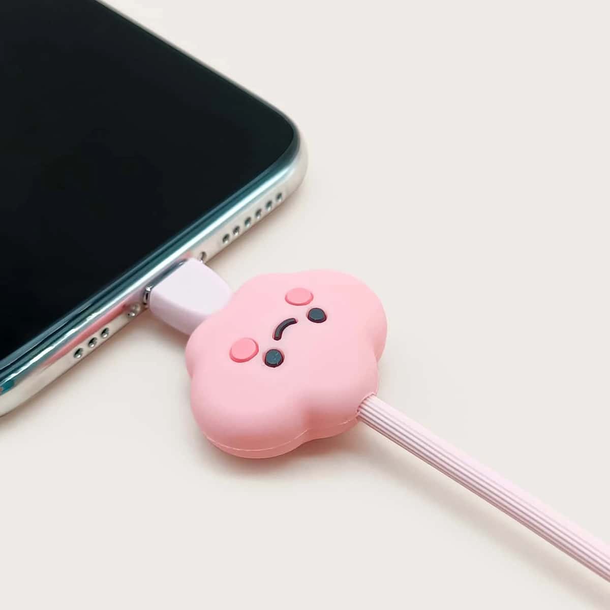 

1pc Cartoon Design Data Cable Protection, Pink