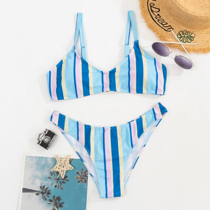 

Colorful Striped Bikini Swimsuit, Multicolor