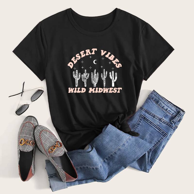 

Letter Cactus Graphic Tee, Black