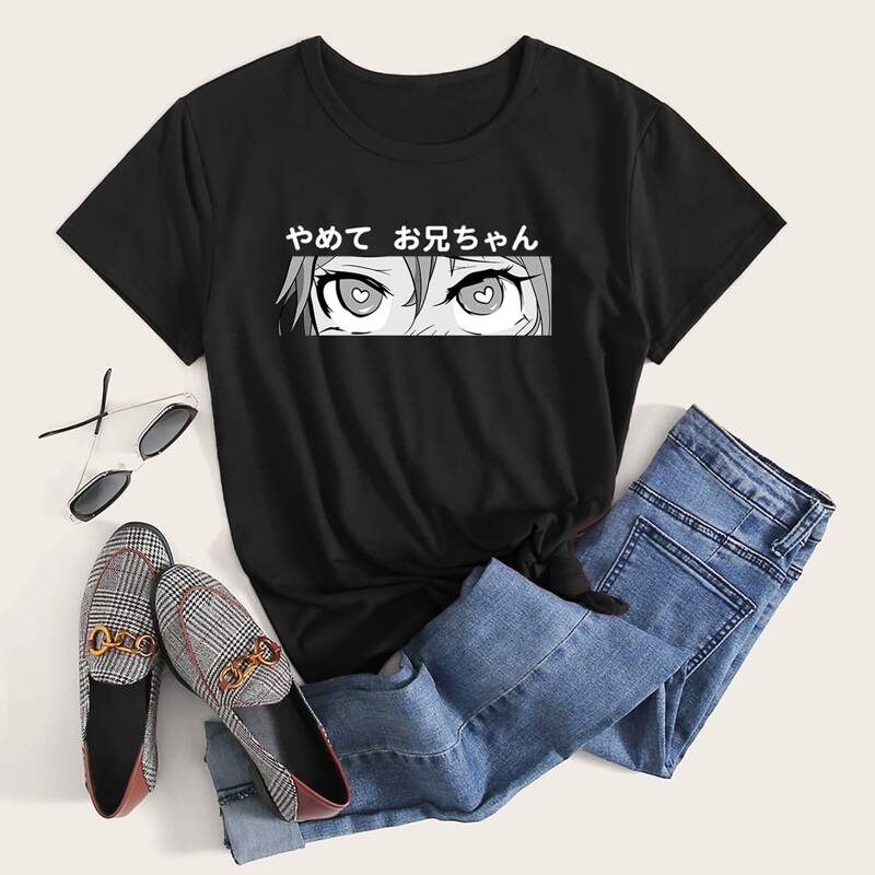 

Cartoon Figure Graphic Tee, Black