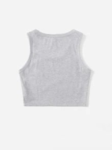 SHEIN EZwear Top sin mangas liso con cuello redondo grande - Gris Claro - Ver 2