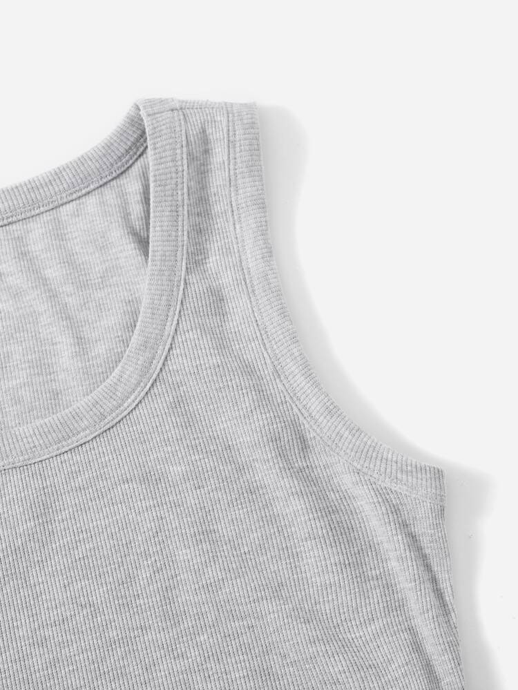 SHEIN EZwear Scoop Neck Solid Tank Top - Light Grey - View 4