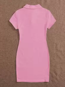Muchica Button Front Rib-knit Bodycon Dress - Pink - View 2
