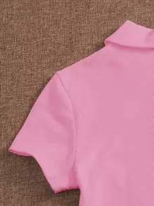 Muchica Button Front Rib-knit Bodycon Dress - Pink - View 3