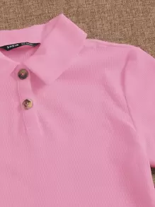 Muchica Button Front Rib-knit Bodycon Dress - Pink - View 5