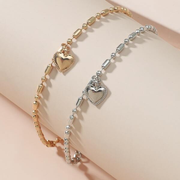 

2pcs Girls Heart Charm Bracelet, Multicolor
