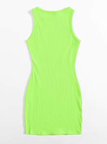 SHEIN Essnce Neon Lime Rib-knit Bodycon Dress - Lime Green - View 2