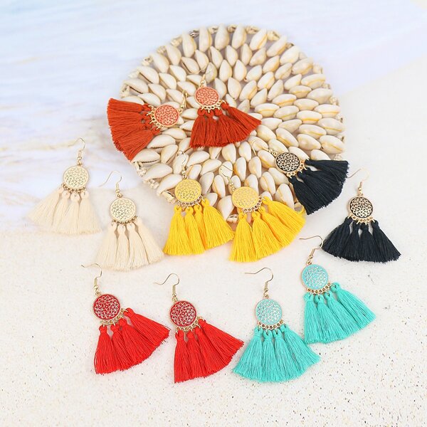 

6pairs Tassel Drop Earrings, Multicolor