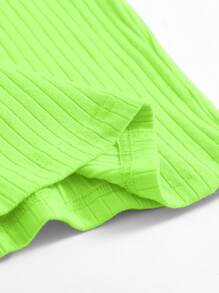 SHEIN Essnce Neon Lime Rib-knit Bodycon Dress - Lime Green - View 3