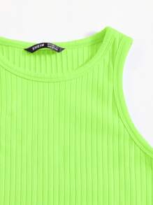 SHEIN Essnce Neon Lime Rib-knit Bodycon Dress - Lime Green - View 4