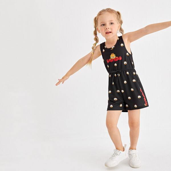 

Toddler Girls Cartoon Graphic Romper, Black