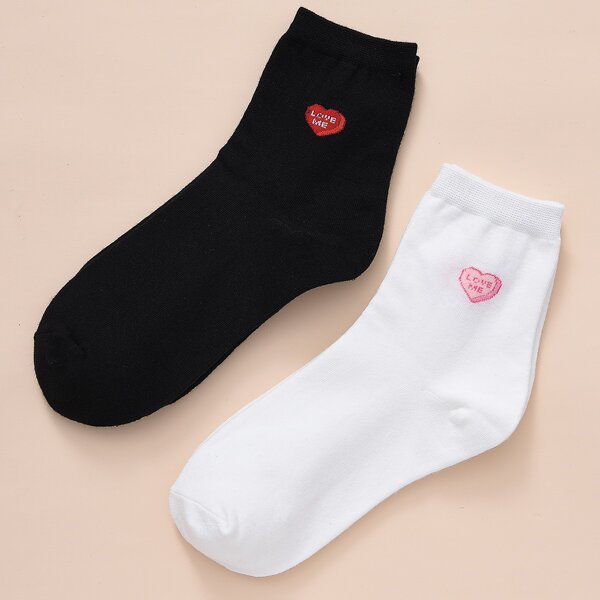 

2pairs Men Heart Print Socks, Black and white