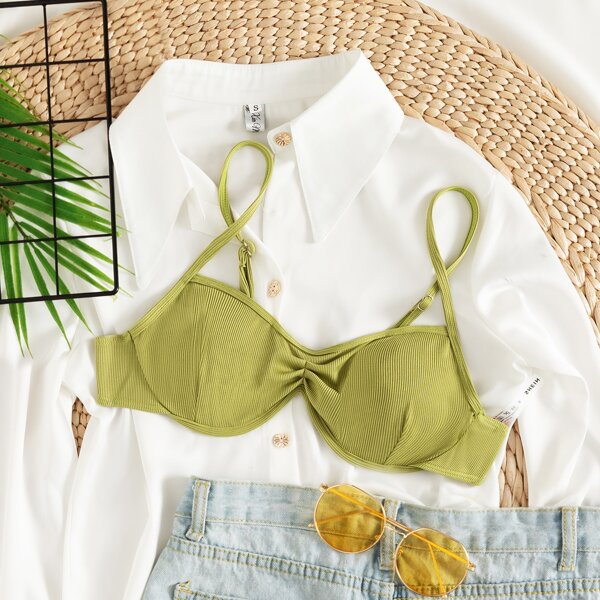 

Rib Ruched Underwire Bikini Top, Olive green
