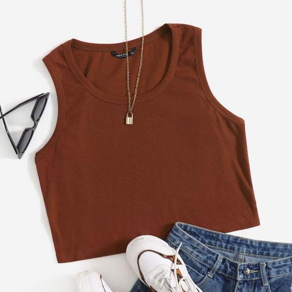 

Plus Scoop Neck Tank Top, Coffee brown