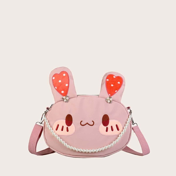 

Girls Faux Pearl Decor Cartoon Design Crossbody Bag, Pink