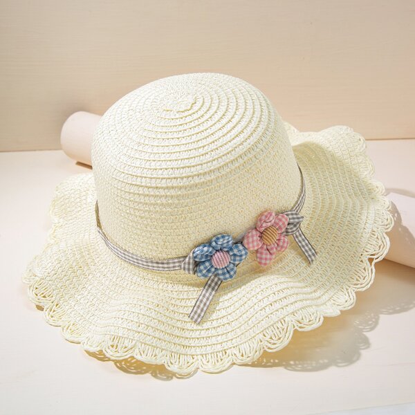 

Girls Flower Decor Hat, White