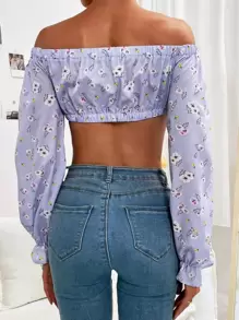 Aveloria Crop Top mit Band vorne und Blume Muster