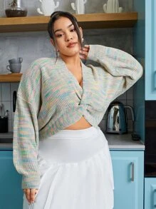 Plus Twist Front Drop Shoulder Jumper - Multicolor - View 4