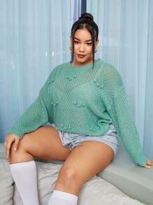 Jersey de punto de palomita de maíz de hombros caídos - Verde - Ver 1