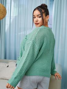 Jersey de punto de palomita de maíz de hombros caídos - Verde - Ver 2