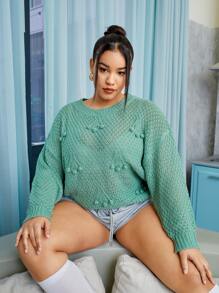 Jersey de punto de palomita de maíz de hombros caídos - Verde - Ver 5