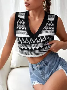 SHEIN Unity Chaleco de punto corto con estampado geométrico - Multicolor - Ver 1