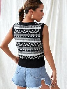 SHEIN Unity Chaleco de punto corto con estampado geométrico - Multicolor - Ver 2
