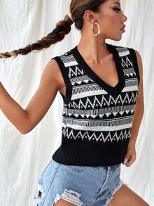 SHEIN Unity Chaleco de punto corto con estampado geométrico - Multicolor - Ver 5
