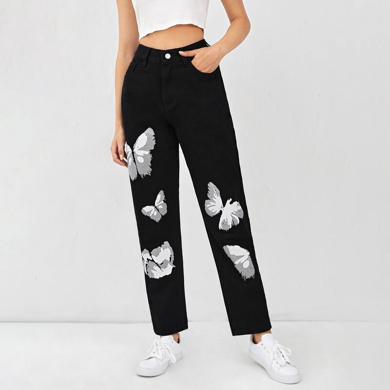 

Butterfly Print Jeans, Black