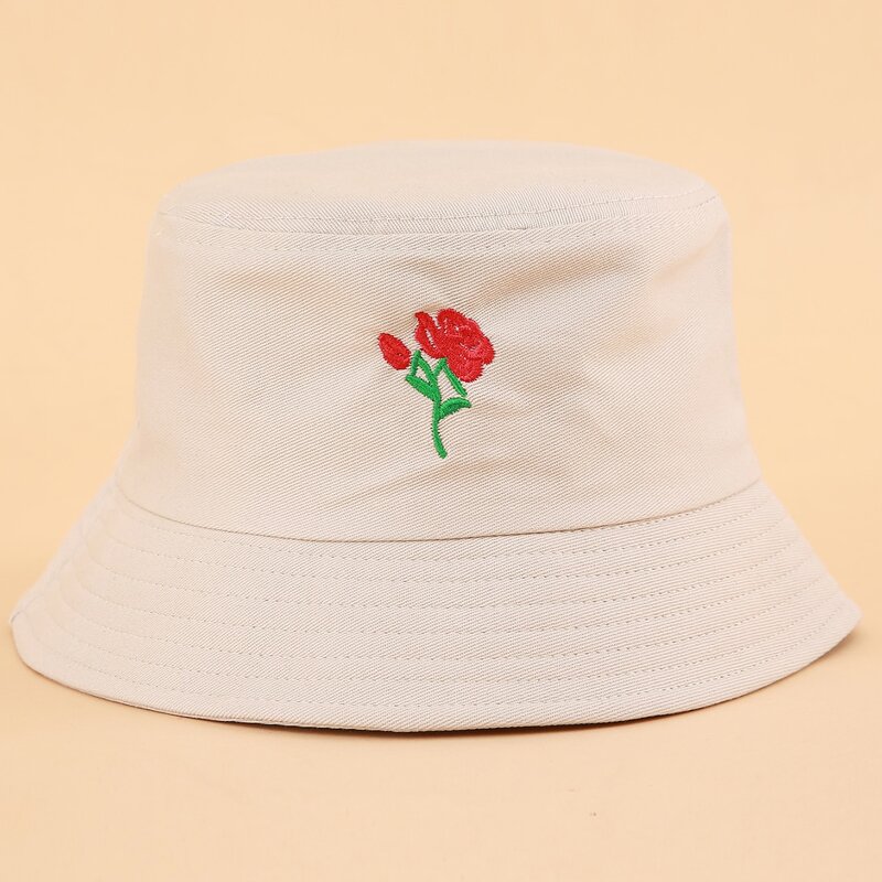 

Rose Embroidery Bucket Hat, Beige