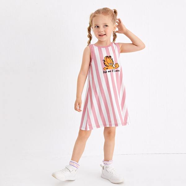 

Toddler Girls Cartoon Graphic Two Tone Striped Dress, Multicolor