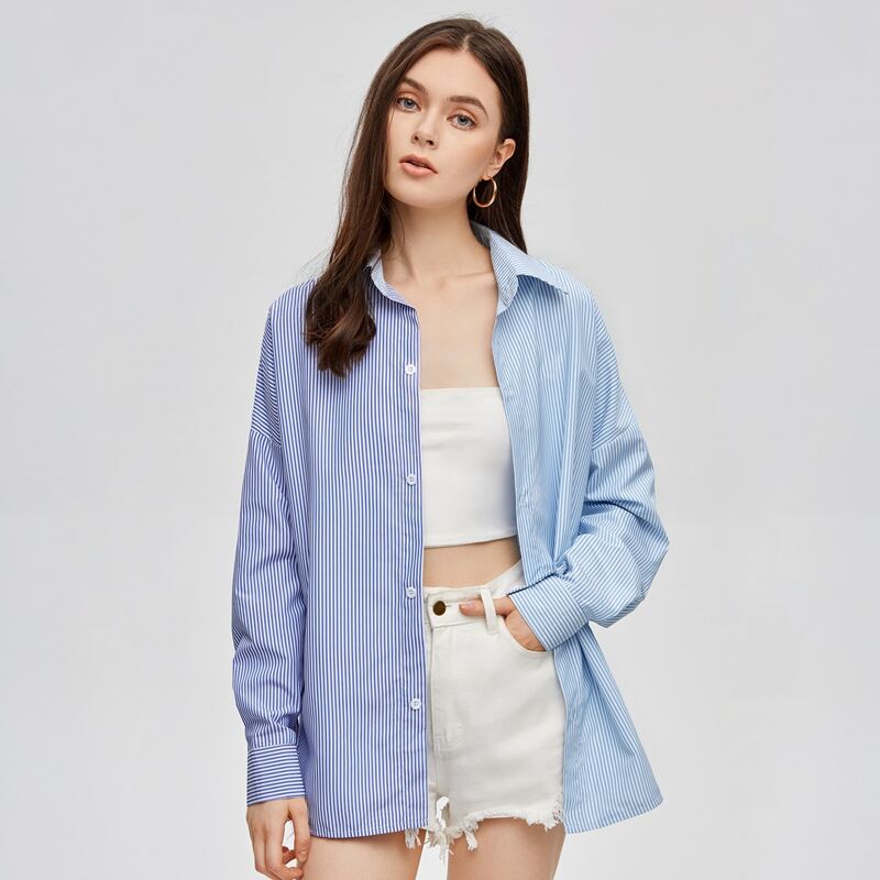 

Striped Button Front Blouse, Multicolor