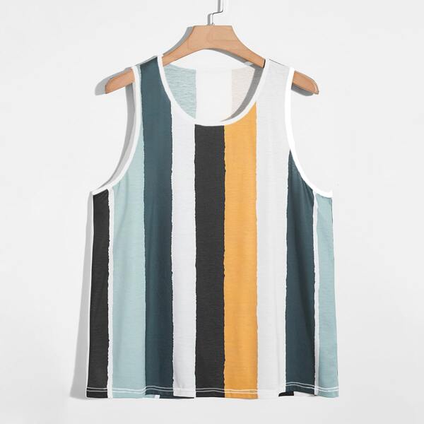 

Men Striped Contrast Binding Tank Top, Multicolor
