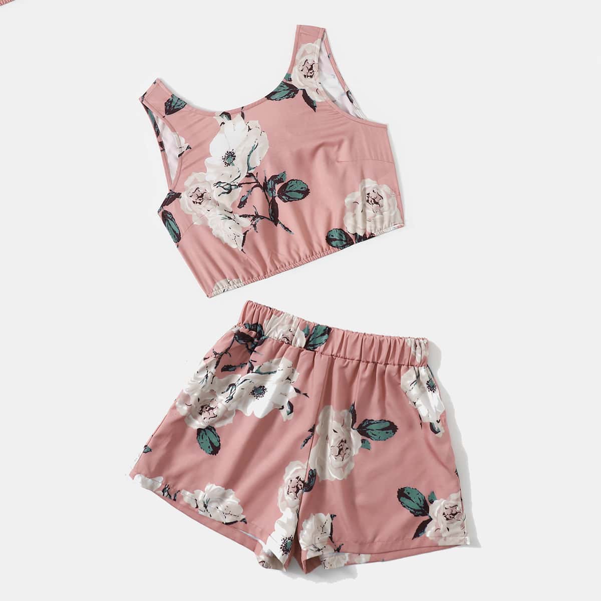 

Floral Print Tank Top & Shorts, Dusty pink