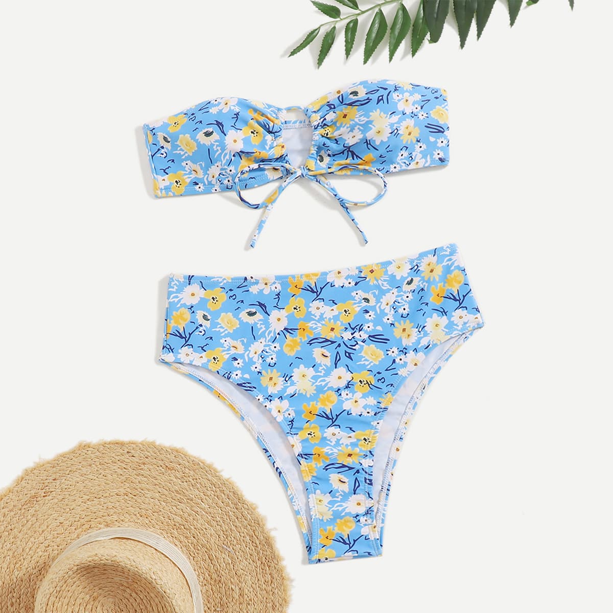 

Floral Print Bikini Swimsuit, Baby blue