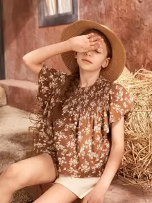 SHEIN Niñas Top con fruncido yugo sisa con fruncido - Multicolor - Ver 1