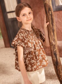 SHEIN Niñas Top con fruncido yugo sisa con fruncido - Multicolor - Ver 3