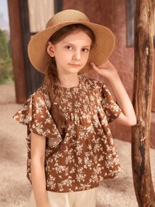 SHEIN Niñas Top con fruncido yugo sisa con fruncido - Multicolor - Ver 4