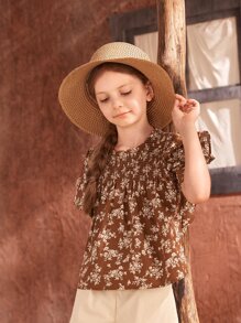 SHEIN Niñas Top con fruncido yugo sisa con fruncido - Multicolor - Ver 6