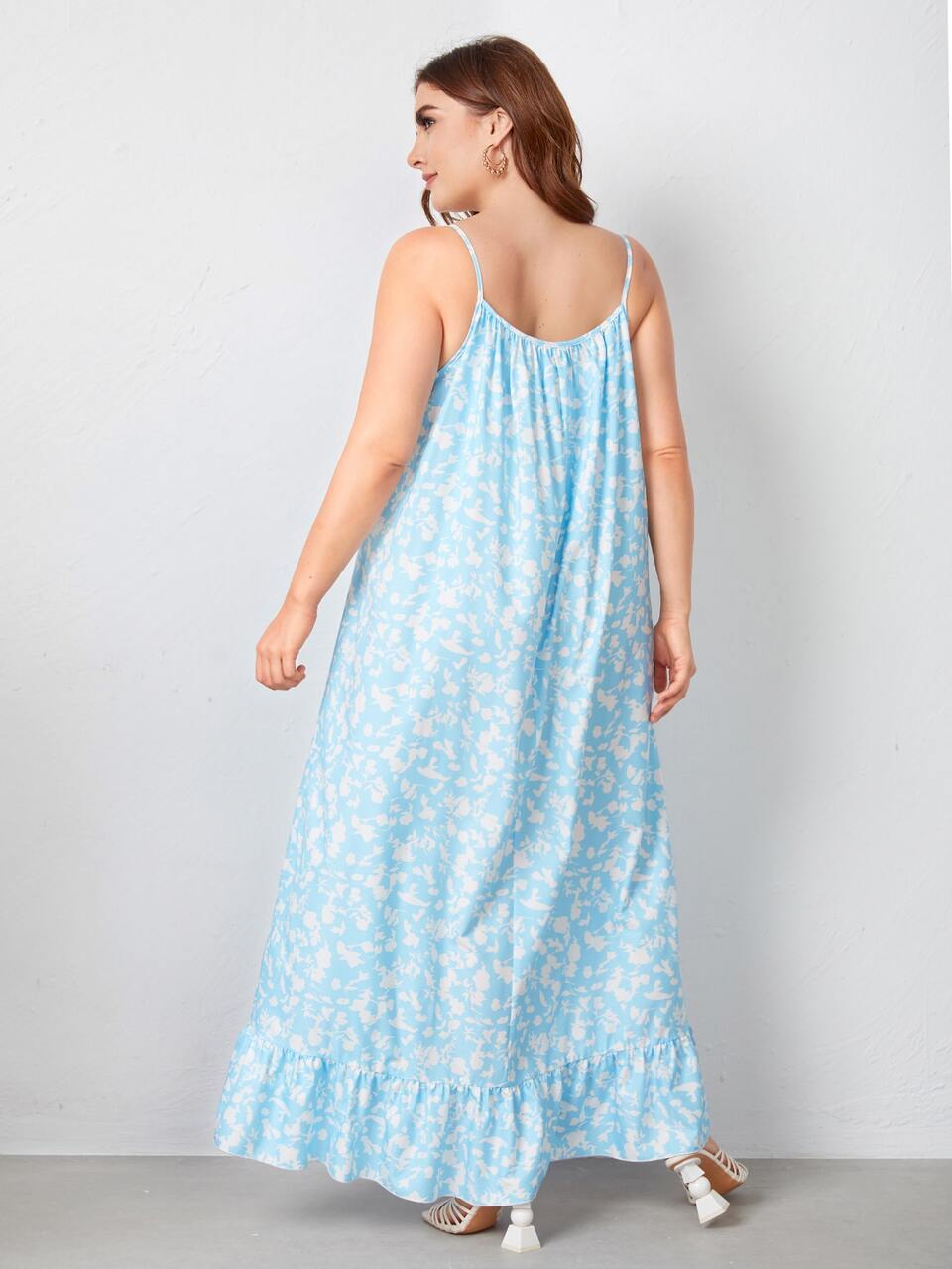 Plus Allover Print Ruffle Hem Cami Dress