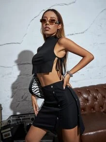 Top corto tank con cordón lateral - Negro - Ver 7