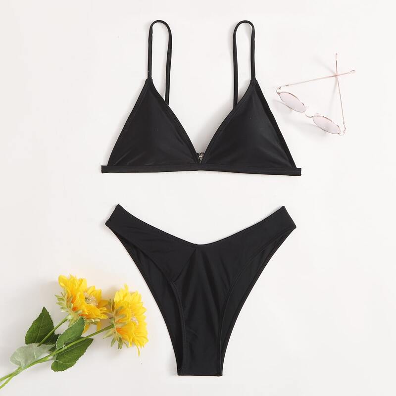 

Triangle High Cut Bikini Swimsuit, Black