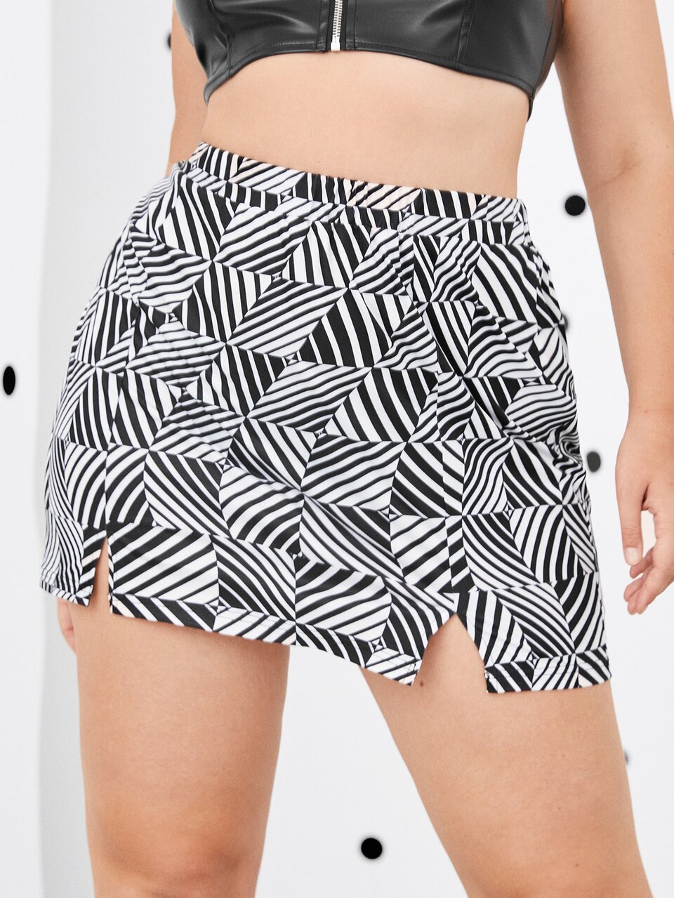 Plus Plaid And Striped Split Hem Skirt