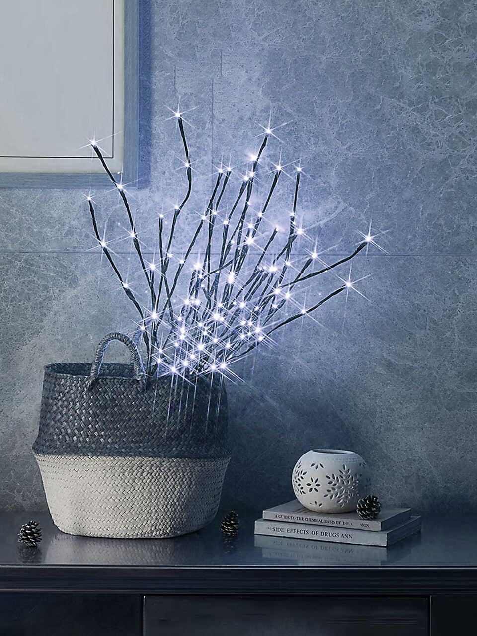 1pc 20 Lights 54CM Tall 2-Section Constant On Battery Powered LED Branch Lights, Home Decor Lighting For Bedroom, Living Room, Camping, Holiday, Party, Wedding