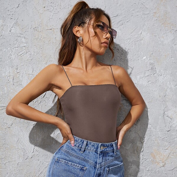 

Form Fitted Solid Cami Top, Mocha brown