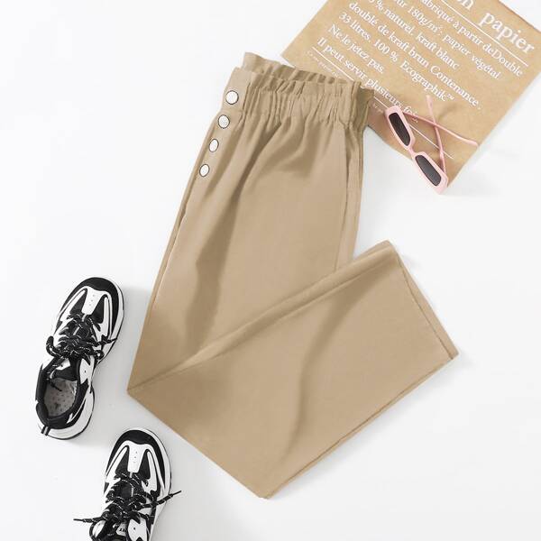 

Plus Fake Button Straight Leg Pants, Khaki