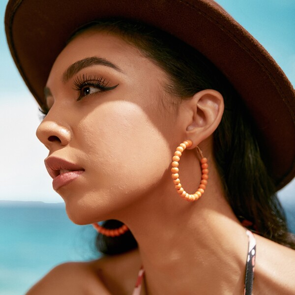 

Beaded Hoop Earrings, Orange