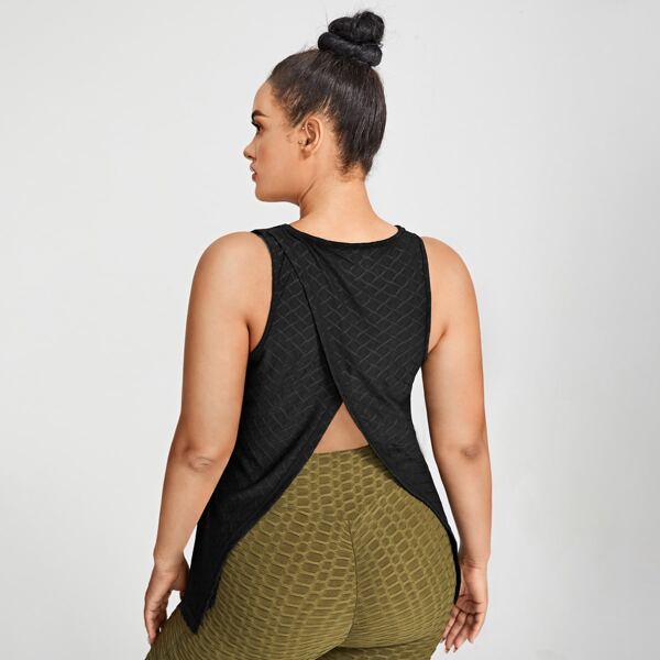 

Plus Honeycomb Textured Sports Tank Top, Black