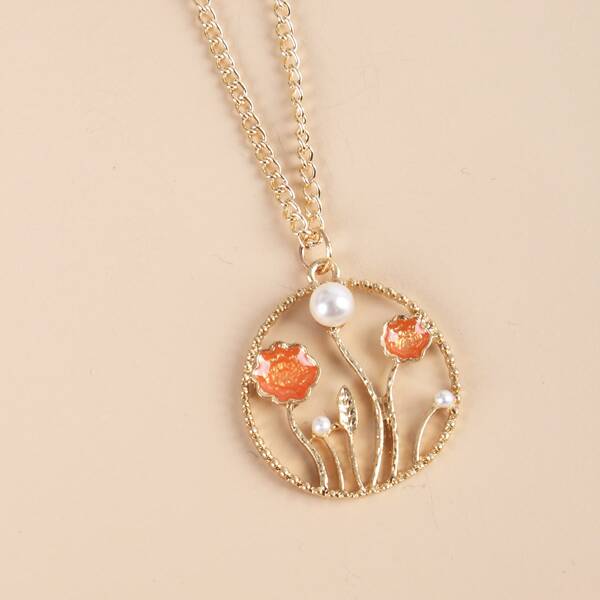 

Faux Pearl Charm Necklace, Gold